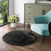 Black round Rug 3Ft Small Circle Rugs for Bedroom Faux Fur Rug Fluffy Rug Sheeps