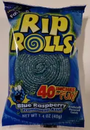 Rip Rolls Blue Raspberry 40 inch Sour Belt Candy 8 Count Free Shipping