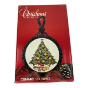 VTG Tile Trivet Christmas Decor Ceramic & Black Cast Iron by Carlton