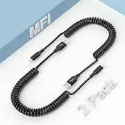 Coiled Lightning Cable 2 Pack, Apple Carplay Cable& MFi Certified, Short Retractable Charging Cord with Data Transmission for iPhone/iPad/iPod