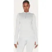 Light Grey Seamless Quarter Zip Fitted Top, Light Grey