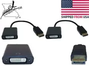 2x Male Display Port to Female DVI Monitor Cables PC Computer HD TV Adapters