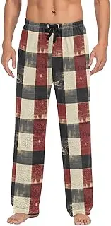 [AIXIWAWA] Mens Pajama Pants-Red Black Checkered Print, Soft Sleep Lounge Pajamas Bottoms with Pockets Drawstring S