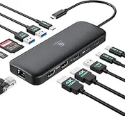 USB C Docking Station Dual Monitor 11-in-1 Laptop Docking Station with 2 HDMI Dual 4K, 1Gbps Ethernet, 100W USB C PD Port, 5 USB Ports, SD/TF Card Slot for Dell, HP, Lenovo, Surface