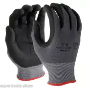 12Pairs Black/Gray 13Gauge Nylon Machine Knit Micro Foam PU coating Glove-XLarge