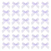 100 Pcs Mini Gingham Ribbon Bows 1.8 Inch Satin Ribbon Bows, Lavender White