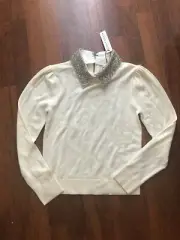 NWT Alice + Olivia Era Embellished Collared Wool Pullover Sweater S