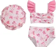 [mlpeerw] Toddler Baby Girl Swimsuit Infant Fly Sleeve Swimwear Tank Tops with Shorts and Hat Bathing Suit 3Pcs Summer Outfit