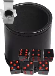 (6) 16mm Transparent Smoke Red Dice + PU Leather Black Felt Lined Cup Gift Boxed
