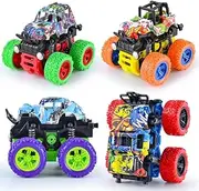 Monster Truck Toys - Friction Powered Toy Cars Push and Go Vehicles for Kids Christmas Birthday Party for Boys Girls Aged 3 (4-Pack)