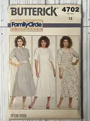 Vintage 1987 Butterick Sewing Pattern 4702 Size 12 Family Circle Misses Dress