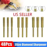 48Pcs 5/32" 7/32" Diamond Chainsaw Sharpener Burr Grinding Stone File 1/8" Shank