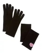 Hannah Rose 3-In-1 Lurex Mini Heart Intarsia Cashmere Gloves