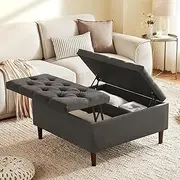 Weture 35 Inch Extra Large Storage Ottoman Coffee Table, No Assembly Required, Oversized Square Ottoman with Storage, Tufted Upholstered Ottomans Coffee Table for Living Room (Fabric, Dark Grey)