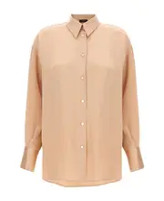 Fabiana Filippi Drop-Shoulder Satin Elongated Shirt IT40 Nude