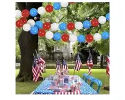 Motionchic Jumbo Ball Red White & Blue Garland Patriotic Labor Day Decorations
