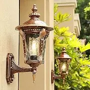 Mengjay Glass Lantern Wall Sconce Light Vintage Outdoor Waterproof Rustproof Wall Lamp Outside Decoration Aluminum Metal Wall Lantern for Corridor Villa Patio Garden (Big)