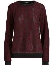 Ralph Lauren Womens Lace Pullover Blouse, Red, Large