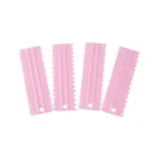 4Pcs/Set Cake Scraper Set Non-slip Comfortable Grip Plastic Buttercream Cake Scraper Comb Baking Tool Pink