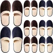 Goaste 8 Pairs Disposable Home Slippers, Non Slip Hotel Slippers, Washable Coral Fleece Spa Slippers, Closed-Toe Guest Slippers in 2 Colors for Men Women Guests, Home, Bathroom, Bedroom, Hotel, Travel