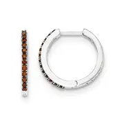 14K White Gold Red Real Diamond 1.5mm Hinged Hoop Earrings