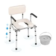 Commode Chair, Bedside Commode with Padded Seat, Drop-Down Arms, 7-Level Adjustable Height, 5.8L Removable Bucket, Easy to Assemble, 350LBS Capacity, Portable Toilet for Adults