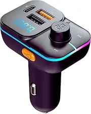 PRMHOOT FM Transmitter Car Bluetooth 5.3, Hi-Fi Stereo USB-C & USB-A Simultaneous Charging Bluetooth Adapter Car, Car Radio Cigarette Lighter Hands-Free Kit & LED Light & U Disk