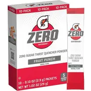 Fruit Punch Gatorade Zero Sports Drink Powder Sugar Free 10 Servings