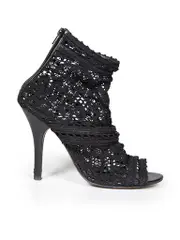 Black Crochet Lace Peep Toe Boots