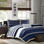 MODERN BLUE WHITE NAVY KHAKI BEIGE SPORTY BOYS STRIPE COMFORTER SET & PILLOW NEW