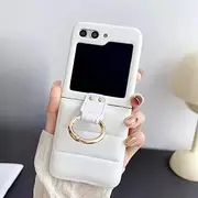Down Jacket Matte Ring Holder Case for Samsung Galaxy Z Flip 3 4 5 5G Phone Cases Cover,White,for Samsung Z Flip 4