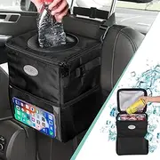 Leak-Proof Car Trash Can with Lid and Storage Pockets - Hanging Collapsible Garbage Bin for Car, SUV, Van - Multipurpose Car Organizer Trash Bag (Black)