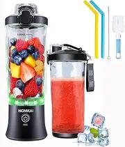 [HOMKAI] Portable Blender Smoothie Maker, 20Oz Type-C Rechargeable Juicer Blender 6 Blades Fresh Juice Mixer, with Portable Cup Lid, BPA-Free Plastic Bottle for Outdoors Travel, Sports, Kitchen,Black