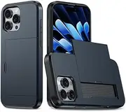 [ZUSLAB] Case for iPhone 16 Pro Slide Armor Card Holder Protective Shockproof Hard Back Cover for Apple (2024) - Dark Blue