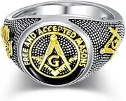 [PYTALI] Masonic Freemason Square & Compass Ring for Men Sterling Silver Vintage Biker Ring