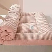 Winter Thickened Futon Floor Mattress Japanese Tatami Mattress Foldable and Rolled Up Floor Mattress Soft Breathable Double Futon Mattress Student Dormitory Home (Color : Pink Plaid, Size : 90cm*200