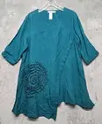 Cheyenne Swirl Top Womens Extra Small Teal Linen Art to Wear Relaxed Lagenlook