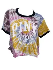 Victoria's Secret Pink Knit Cropped Ringer Short Sleeve Tee Tie Dye NWT