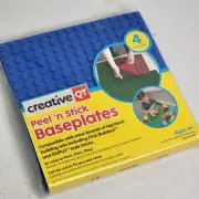Peel & Stick Baseplates 4X Compatible Duplo Style Bricks 4 pack 10x10in Blue NOP