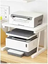 Printer Table Multi Functional Double-Layer Storage Organizing Rack Desktop Printer Storage Rack Office File Small Household Shelf Printer Shelf(White)