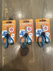 3 Fiskars SoftGrip Kids Scissors, 5", Blunt, for Kids 4+, Blue/Black Lightning
