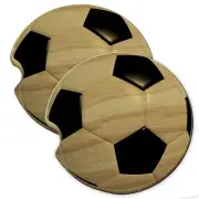 Soccer Ball Wood Car Coaster Gift Set fit Car & Truck Cup Holder