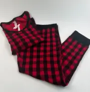 Victoria's Secret Cotton Long Sleeve Top & Lounge Pants Plaid PJ Set RED XXL NWT
