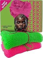 AFRIKI African Net Sponge, African Exfoliating Sponge, Black Owned, Exfoliating Washcloth, Body Exfoliator for Bath and Shower, Back Scrubber, Dead Skin Remover (Pink, Green, 1 Count (Pack of 2))