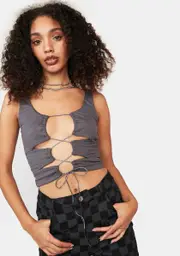 Charcoal Fingers Crossed Tie Front Tank Top