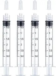3ml Luer Lock Syringe 4 Pack Small Plastic Sterile Syringes without Needle, for Liquid, Oral, Measurement, Dispensing, with Cap (3ml, 4)