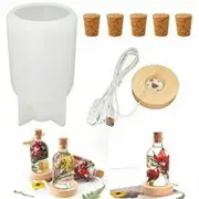 Light Bottle Resin Mold, Drifting Bottle Silicone Mold with Led Light Base and 5PCS Wooden Stoppers for Epoxy Casting Wishing Bottle, Candle,