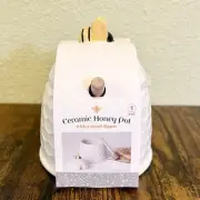 Ceramic Honey Pot 4” With Wooden Dipper - Honeycomb Beehive *New*