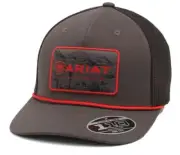 Ariat Mens Hat Baseball Cap Logo Patch Red Rope Snap Mesh Back Grey