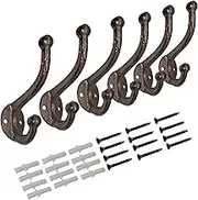 Rustic Brown Cast Iron Hooks,Antique Old Shabby Chic Cast Iron Hooks, Wall Mounted Hooks (Set of 6) Ymaiss Vintage Inspired Coats, Bags, Hats, Towels,Matching Screws Included